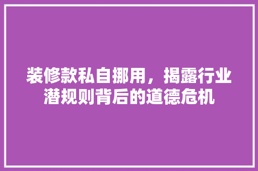 装修款私自挪用，揭露行业潜规则背后的道德危机 现代风格装饰