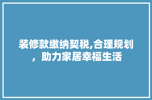 装修款缴纳契税,合理规划，助力家居幸福生活 现代风格装饰