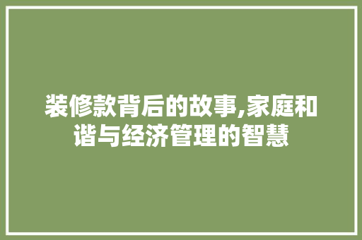 装修款背后的故事,家庭和谐与经济管理的智慧 木雕艺术