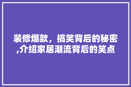 装修爆款，搞笑背后的秘密,介绍家居潮流背后的笑点与智慧 客厅装修
