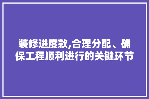 装修进度款,合理分配、确保工程顺利进行的关键环节 木雕艺术