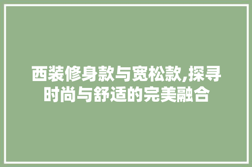 西装修身款与宽松款,探寻时尚与舒适的完美融合 现代风格装饰