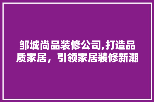 邹城尚品装修公司,打造品质家居，引领家居装修新潮流