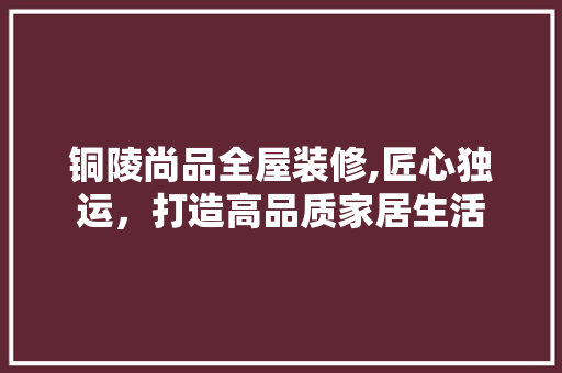 铜陵尚品全屋装修,匠心独运，打造高品质家居生活