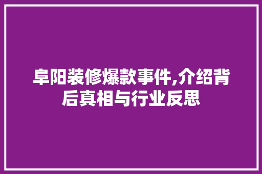 阜阳装修爆款事件,介绍背后真相与行业反思 软装设计