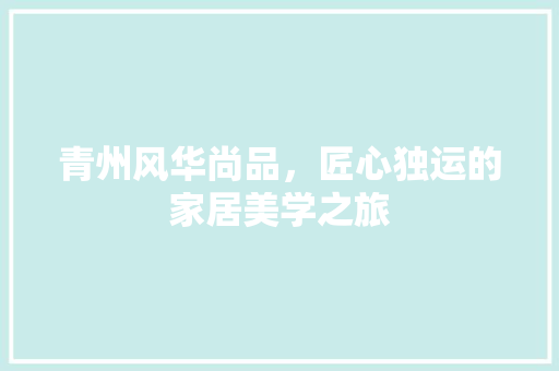 青州风华尚品，匠心独运的家居美学之旅 家居装修