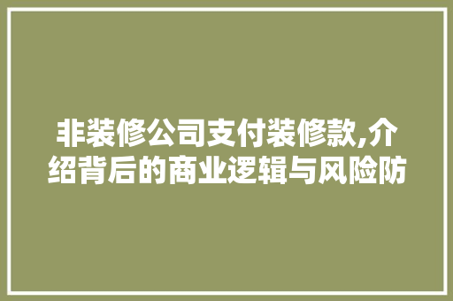 非装修公司支付装修款,介绍背后的商业逻辑与风险防范 木雕艺术