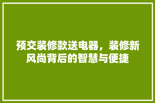 预交装修款送电器，装修新风尚背后的智慧与便捷 现代风格装饰