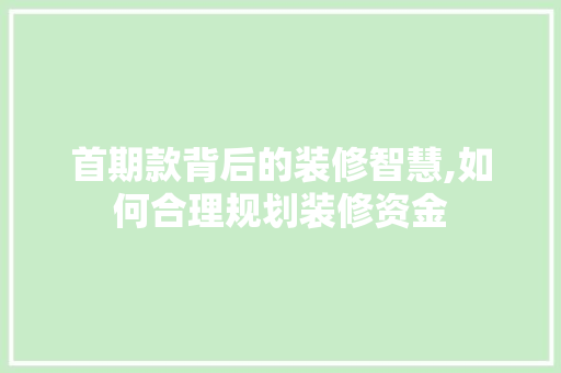 首期款背后的装修智慧,如何合理规划装修资金 现代风格装饰
