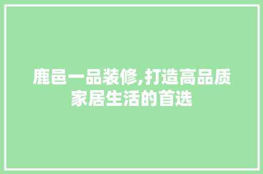 鹿邑一品装修,打造高品质家居生活的首选