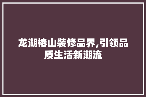 龙湖椿山装修品界,引领品质生活新潮流