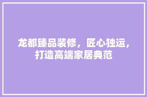 龙都臻品装修，匠心独运，打造高端家居典范