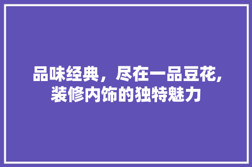 品味经典，尽在一品豆花,装修内饰的独特魅力