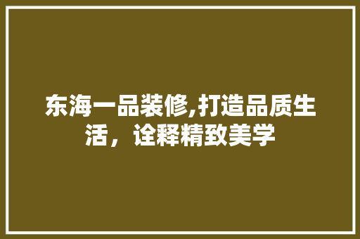 东海一品装修,打造品质生活，诠释精致美学