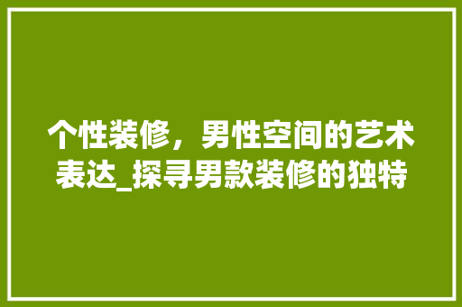 个性装修，男性空间的艺术表达_探寻男款装修的独特魅力 现代风格装饰