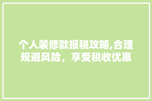 个人装修款报税攻略,合理规避风险，享受税收优惠 软装设计