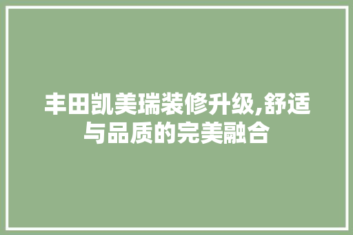 丰田凯美瑞装修升级,舒适与品质的完美融合