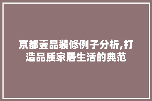京都壹品装修例子分析,打造品质家居生活的典范 室内设计