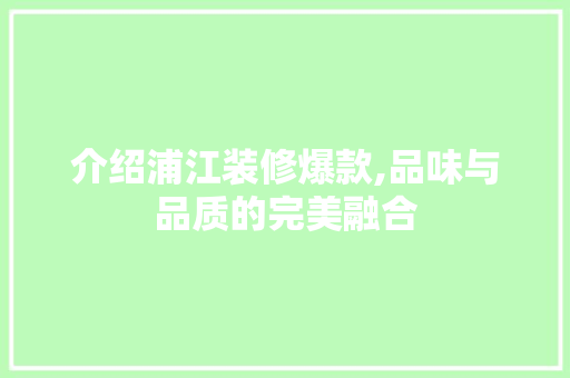 介绍浦江装修爆款,品味与品质的完美融合