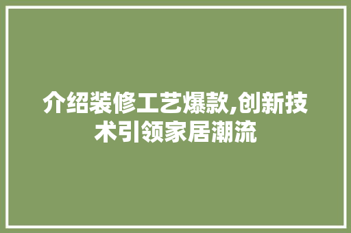 介绍装修工艺爆款,创新技术引领家居潮流
