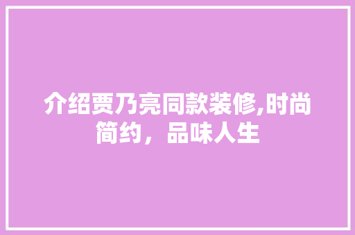 介绍贾乃亮同款装修,时尚简约，品味人生 软装设计