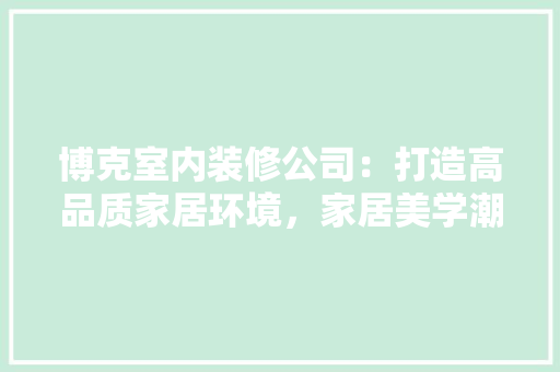 博克室内装修公司：打造高品质家居环境，家居美学潮流 家居装修