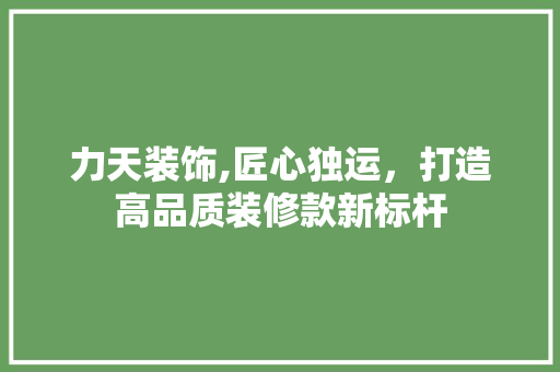 力天装饰,匠心独运，打造高品质装修款新标杆
