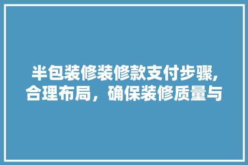 半包装修装修款支付步骤,合理布局，确保装修质量与资金安全 软装设计