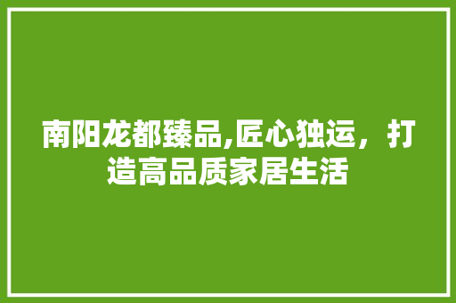 南阳龙都臻品,匠心独运，打造高品质家居生活