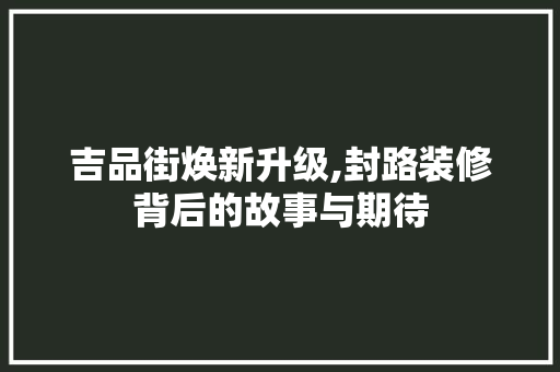 吉品街焕新升级,封路装修背后的故事与期待