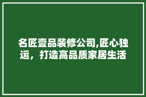 名匠壹品装修公司,匠心独运，打造高品质家居生活