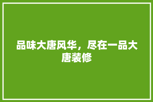 品味大唐风华，尽在一品大唐装修