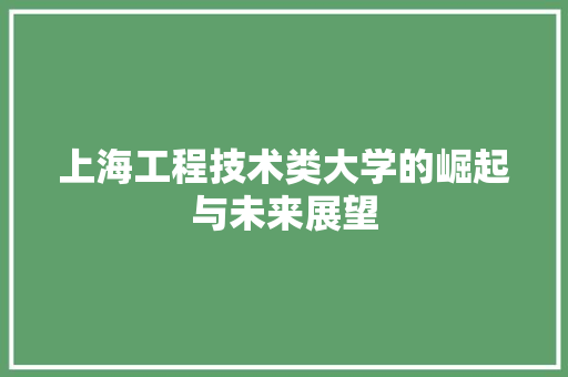 上海工程技术类大学的崛起与未来展望