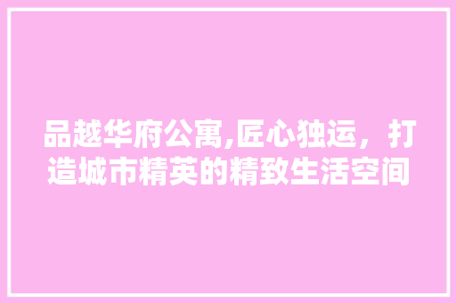品越华府公寓,匠心独运，打造城市精英的精致生活空间