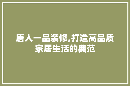 唐人一品装修,打造高品质家居生活的典范