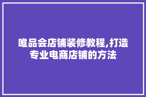 唯品会店铺装修教程,打造专业电商店铺的方法 中式风格装饰