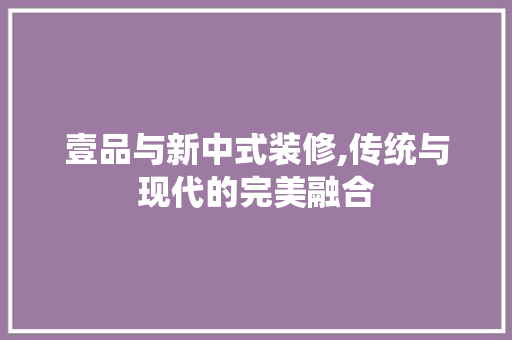 壹品与新中式装修,传统与现代的完美融合 室内设计