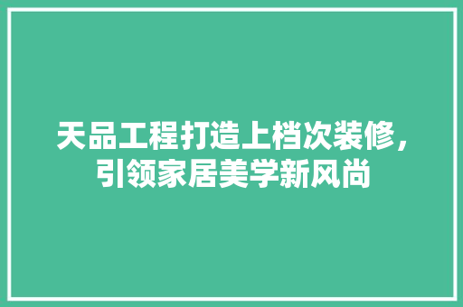 天品工程打造上档次装修，引领家居美学新风尚