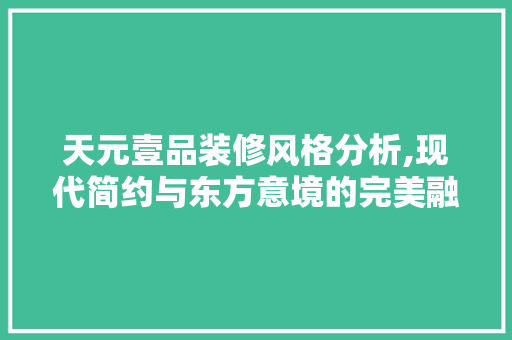 天元壹品装修风格分析,现代简约与东方意境的完美融合