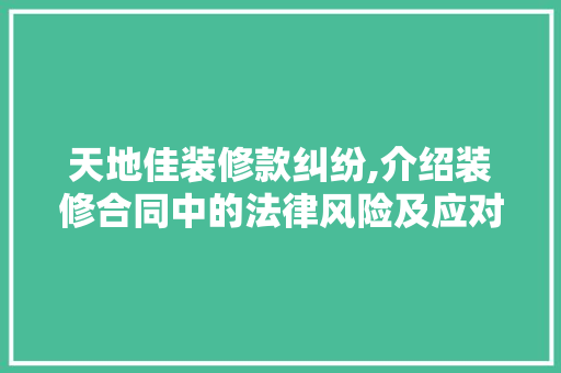 天地佳装修款纠纷,介绍装修合同中的法律风险及应对步骤 木雕艺术
