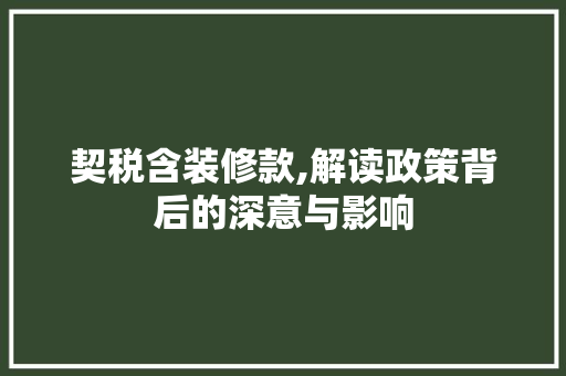 契税含装修款,解读政策背后的深意与影响