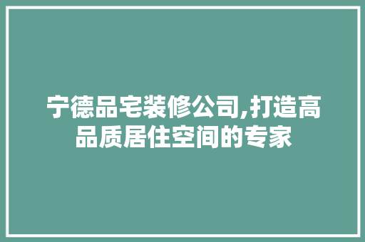 宁德品宅装修公司,打造高品质居住空间的专家
