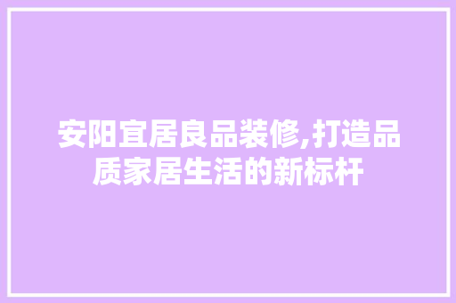 安阳宜居良品装修,打造品质家居生活的新标杆