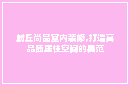 封丘尚品室内装修,打造高品质居住空间的典范