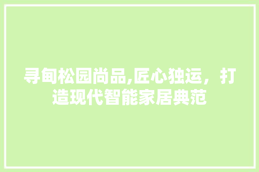 寻甸松园尚品,匠心独运，打造现代智能家居典范