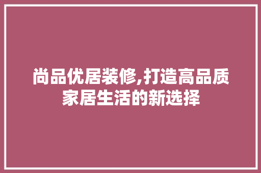 尚品优居装修,打造高品质家居生活的新选择 现代风格装饰