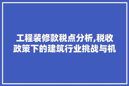 工程装修款税点分析,税收政策下的建筑行业挑战与机遇 木雕艺术