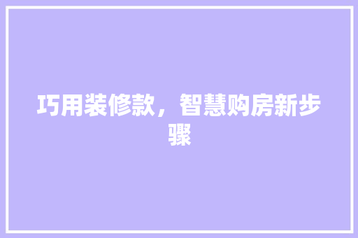 巧用装修款，智慧购房新步骤 软装设计