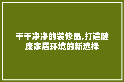 干干净净的装修品,打造健康家居环境的新选择 中式风格装饰