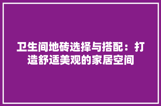 卫生间地砖选择与搭配：打造舒适美观的家居空间 家居装修